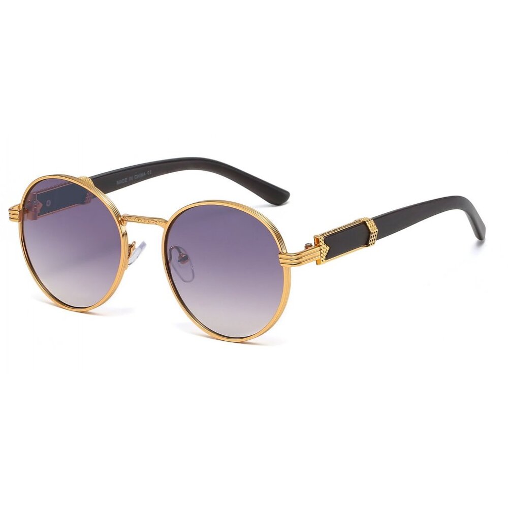 Men Sunglasses Trendy Black Lens Circle Fashion Retro‎ Shades Gold Lentes Gafas